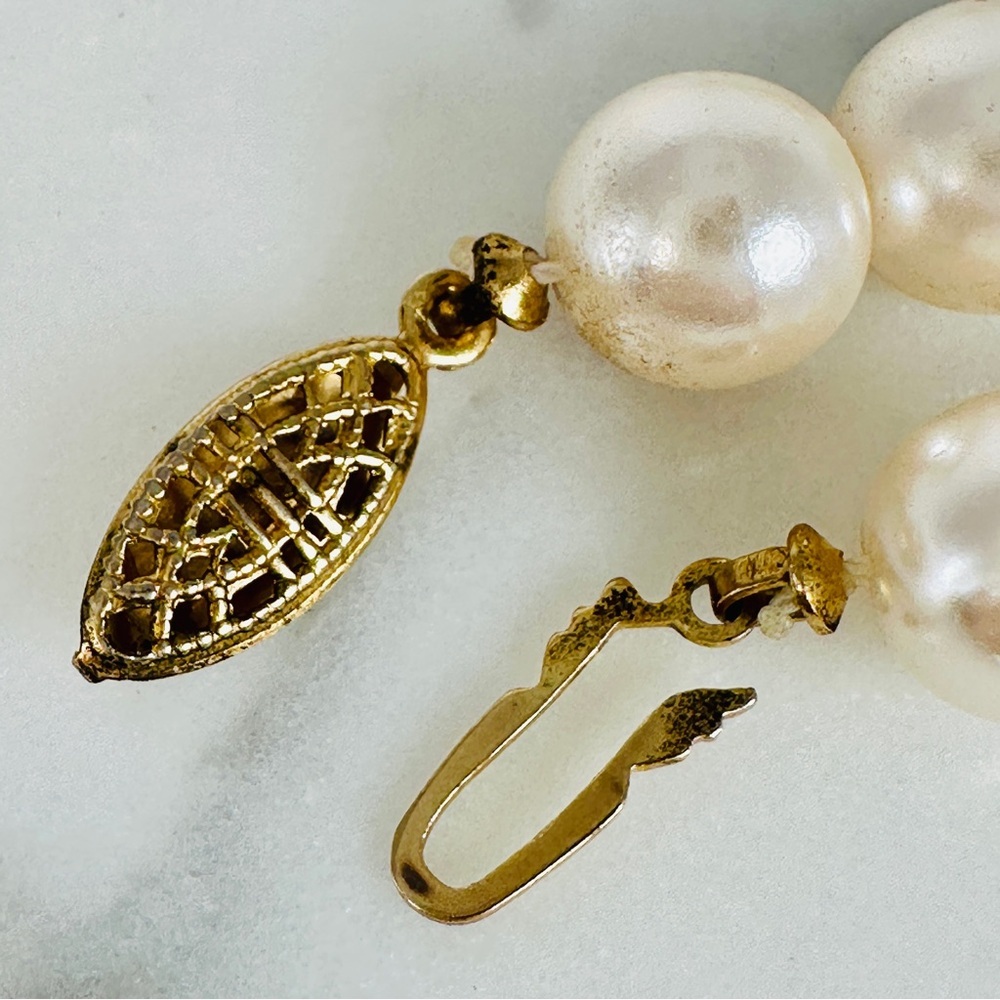 Vintage Faux Pearl & Hand Painted Floral Beaded Statement Necklace Gold Tone 26” - Picture 4 of 9